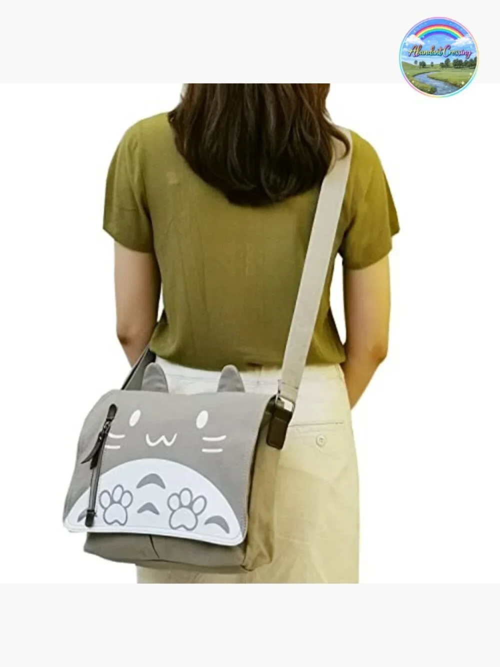 Canvas Messenger Bag with Cat Pattern Shoulder Bag Crossbody Satchel School Bag